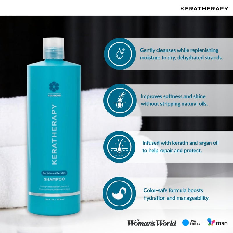 KERATHERAPY Keratin Infused Moisture Shampoo, 33.8 fl. oz., 1000 ml - Anti Frizz Moisture Shampoo for Oily Scalp and Dry Ends - Kerabond Technology, Aloe Vera, & Willow Bark - Sulfate & Paraben Free - Image 4